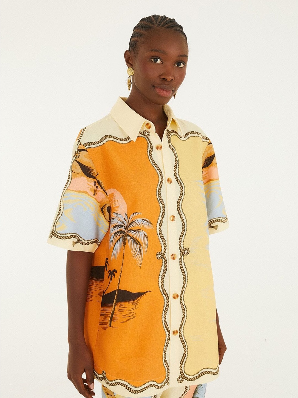 FARM Rio Orange and Cream Tropical Button-Down Shirt